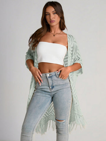 Boho Fringe Open Knit Cardigan