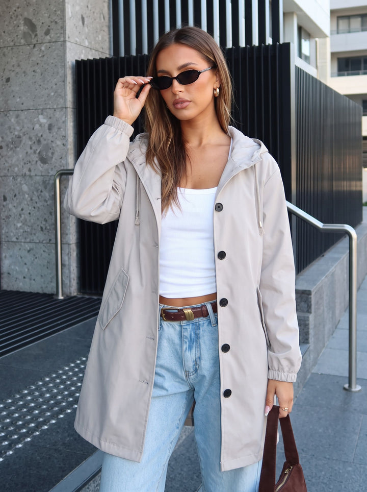 Waterproof Hooded Button Down Rain Jacket
