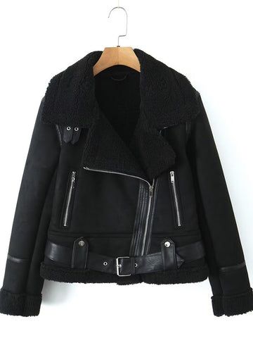 Cozy Faux Suede Sherpa Moto Jacket