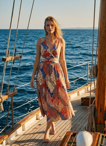 CORINNE
Floral Print V Neck A Line Midi Dress