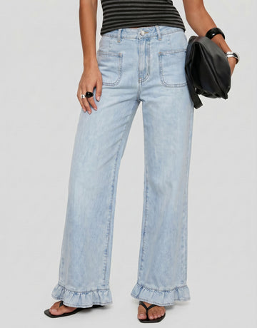 High Rise Ruffle Hem Jeans
