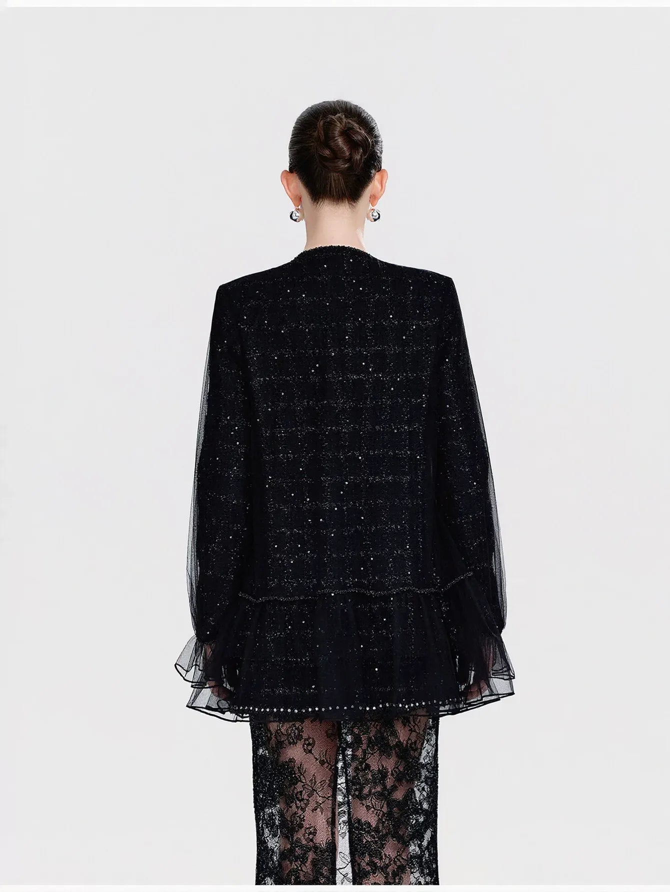 Shimmering Tweed Ruffle Trim Jacket