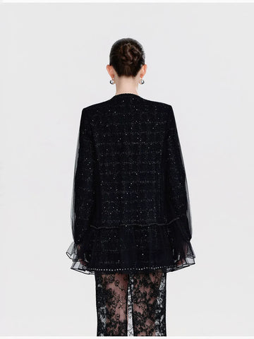 Shimmering Tweed Ruffle Trim Jacket