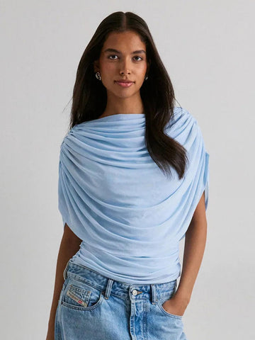 Elegant Draped Boat Neck T-Shirt