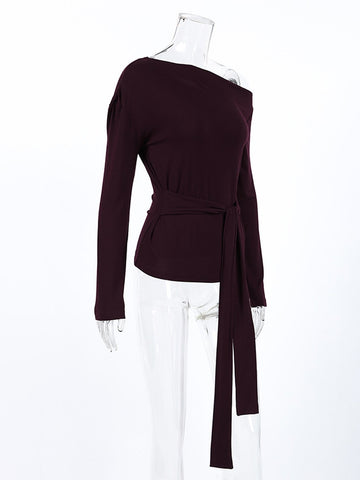 Elegant Off Shoulder Waist Tie T Shirt