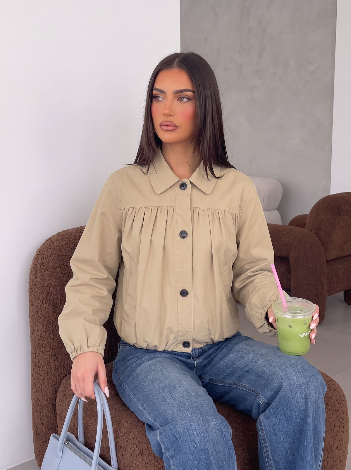 Pleated Button Up Crop Jacket
