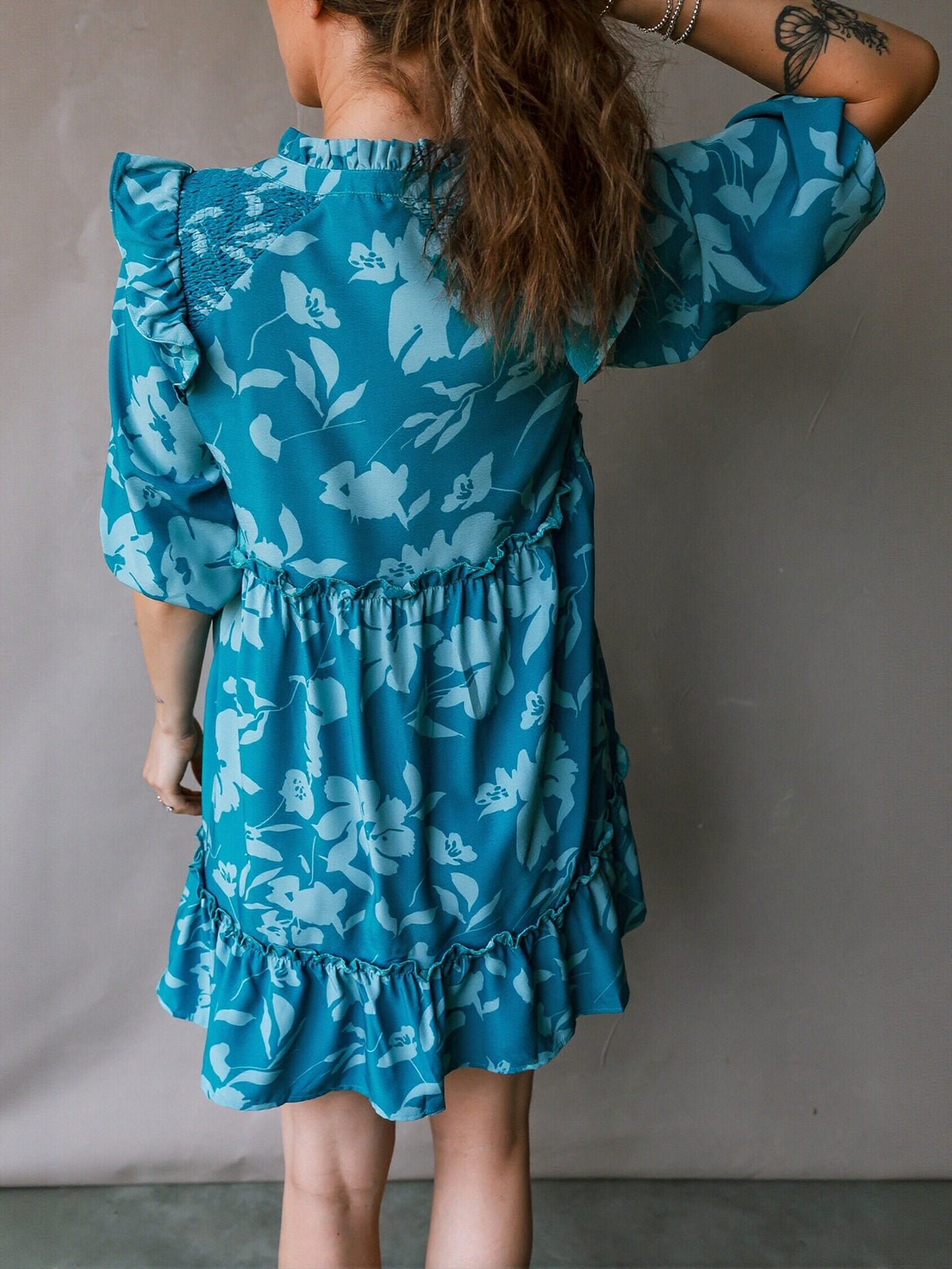 Floral Print Keyhole Neck Mini Dress