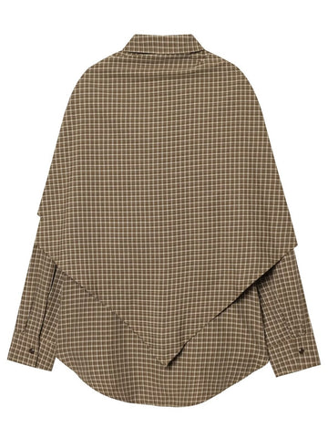 Draped Plaid Tie Front Button Shirt