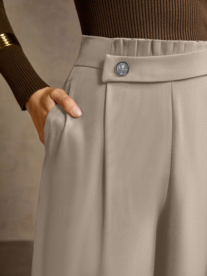 High Waisted Pleated Wide Leg Trousers