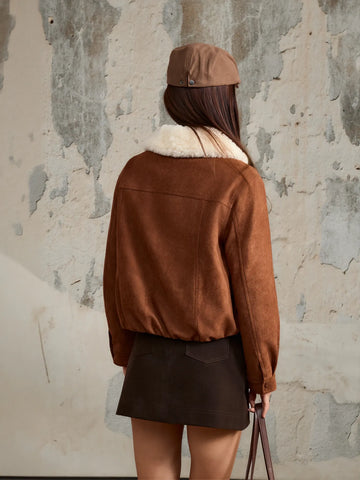 Faux Suede Shearling Collar Jacket