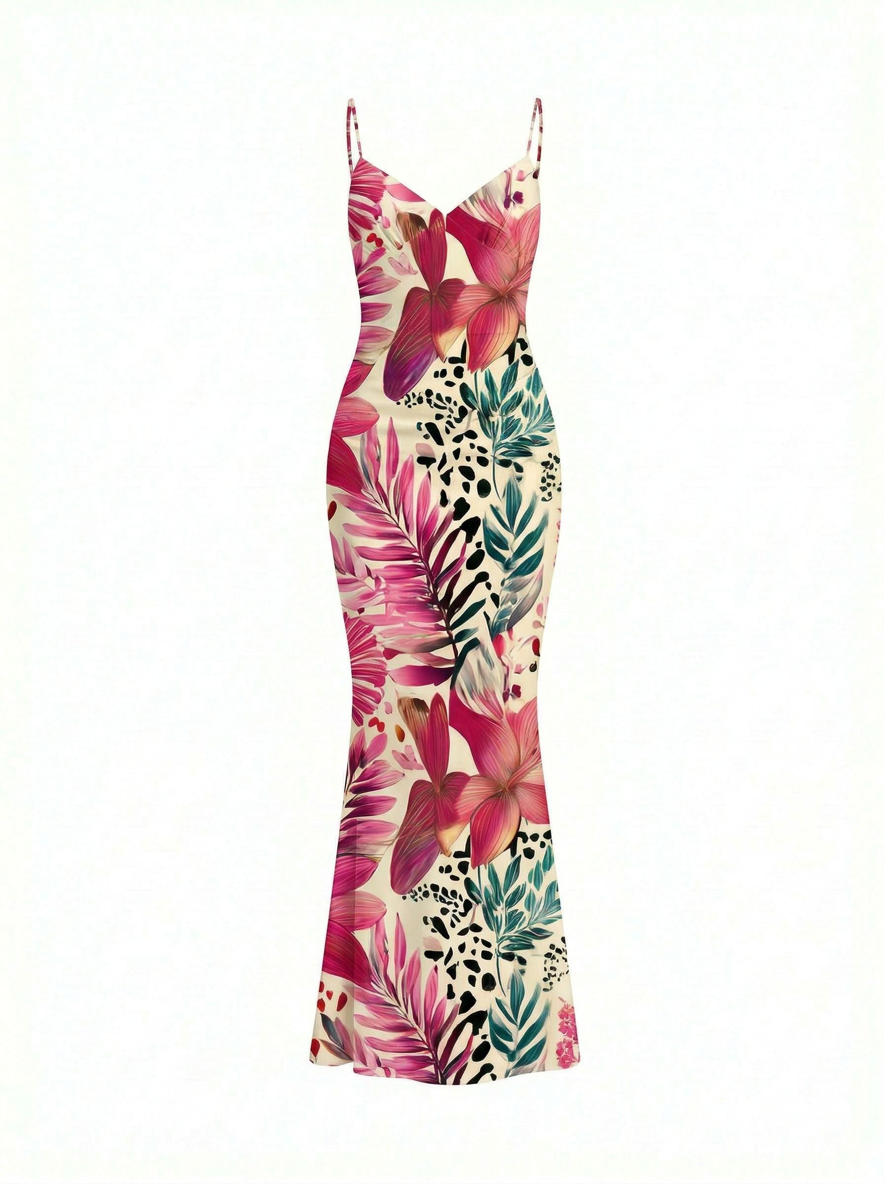 Floral Print Spaghetti Strap Bodycon Maxi Dress