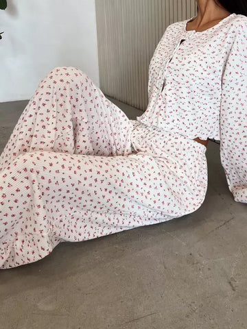 Floral Ribbed Knit Lounge Set
