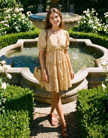 Puff Sleeve Tiered Skirt Midi Dress