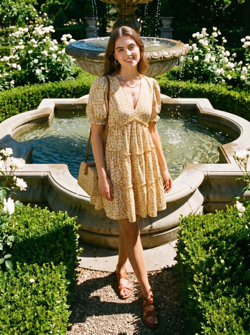 Puff Sleeve Tiered Skirt Midi Dress