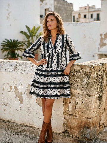 Bohemian Printed Tiered Mini Dress