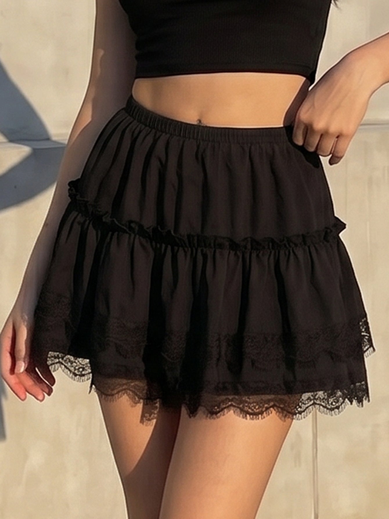 Leopard Print Lace Trim Mini Skirt