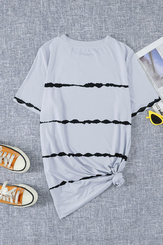 Casual Striped Crewneck Pink T-Shirt