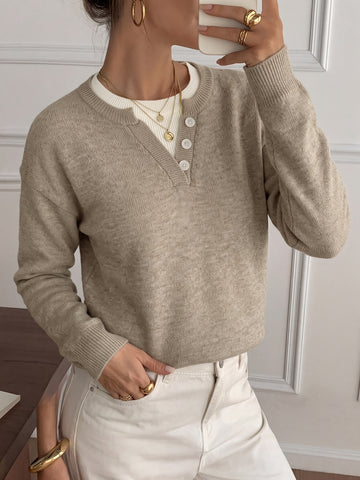 Cozy Button Placket Knit Sweater