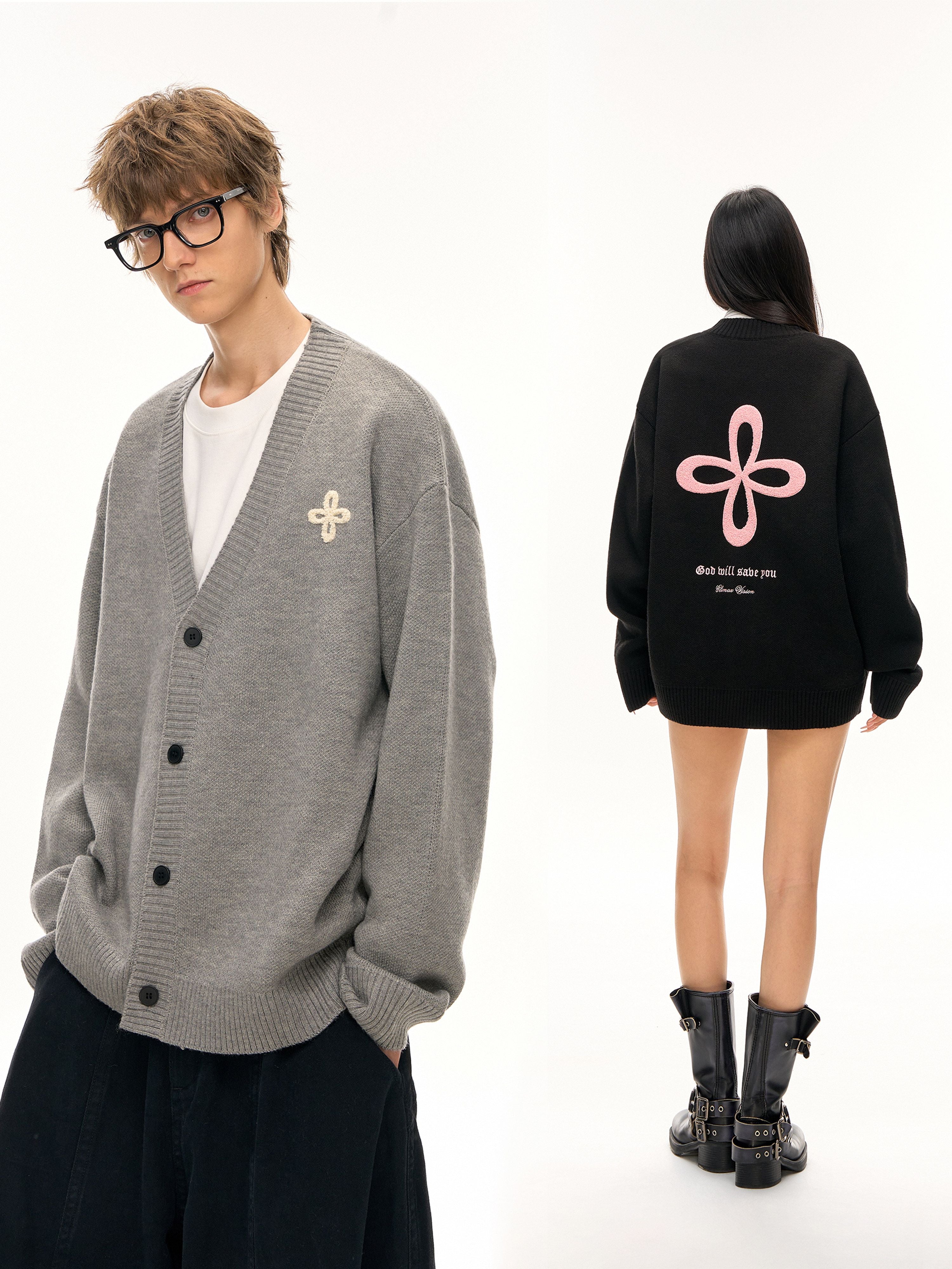 Oversized Graphic Unisex Knit Cardigan