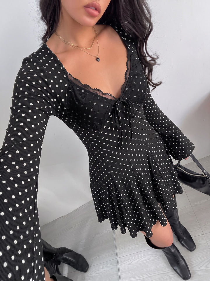 Polka Dot Lace Trim Mini Dress