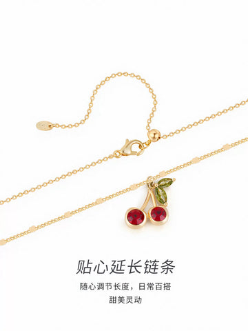 Dainty Crystal Cherry Gold Necklace
