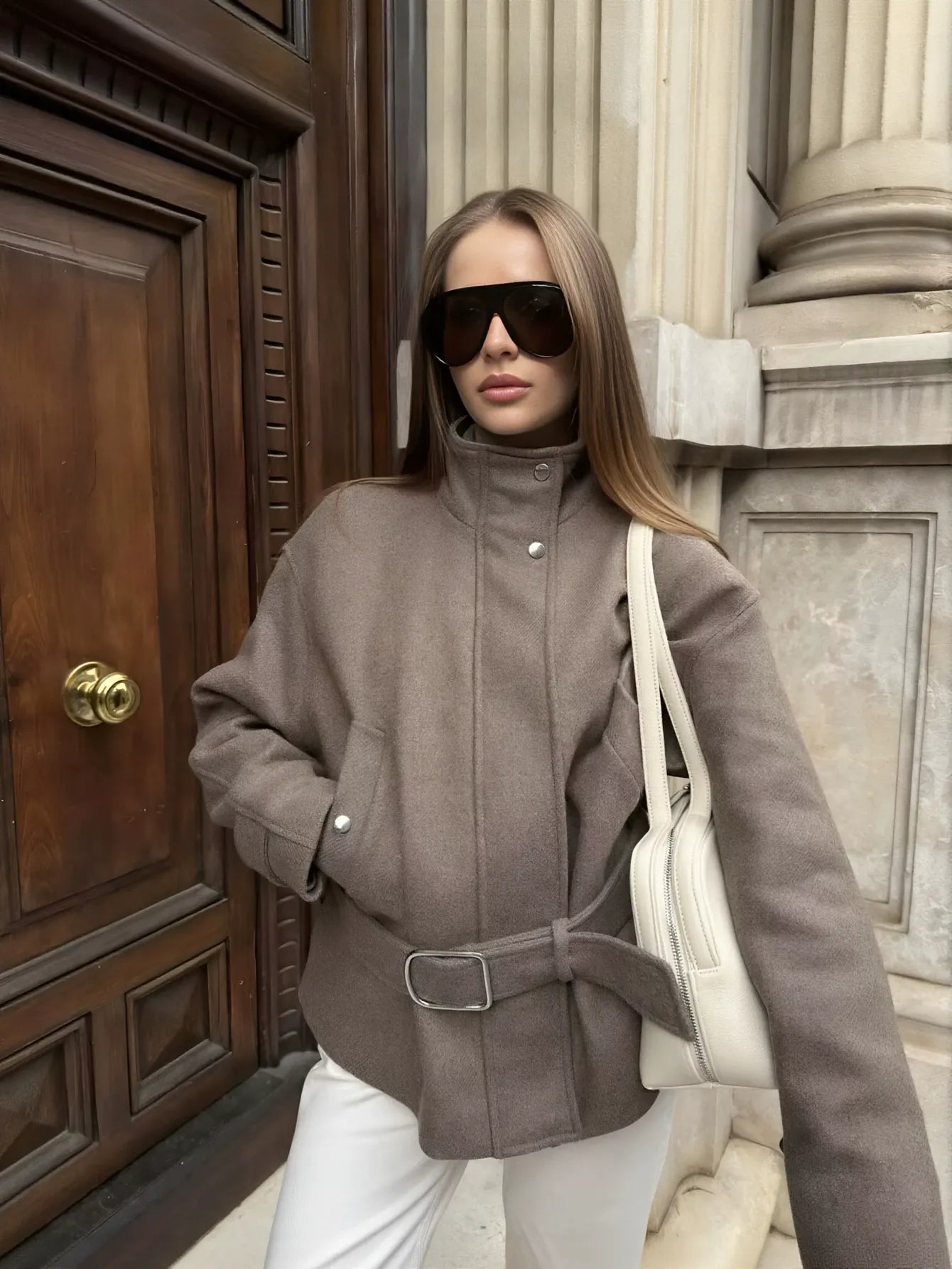 Elegant Belted Wool Blend Jacket