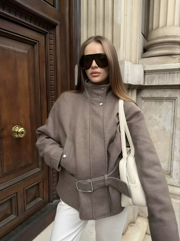 Elegant Belted Wool Blend Jacket