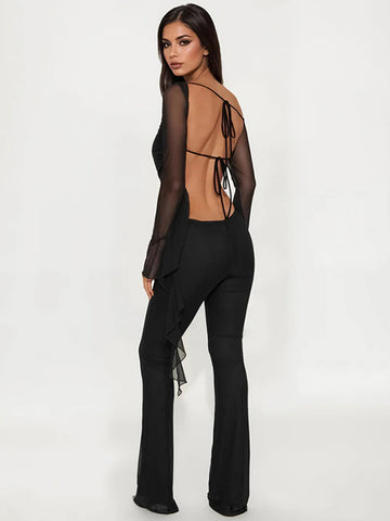 One Shoulder Draped Sleeve Chic Jumpsuit