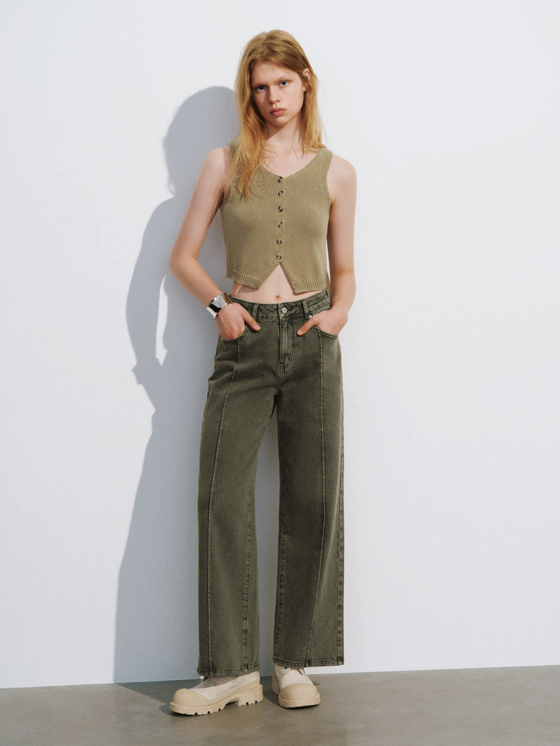 Urban Revivo Skinny Knitted Waistcoat-Yellow Brown