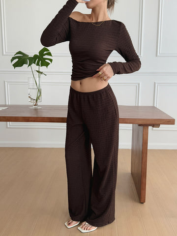Off Shoulder Top Wide-Leg Pants Casual Set-Lemon Yellow