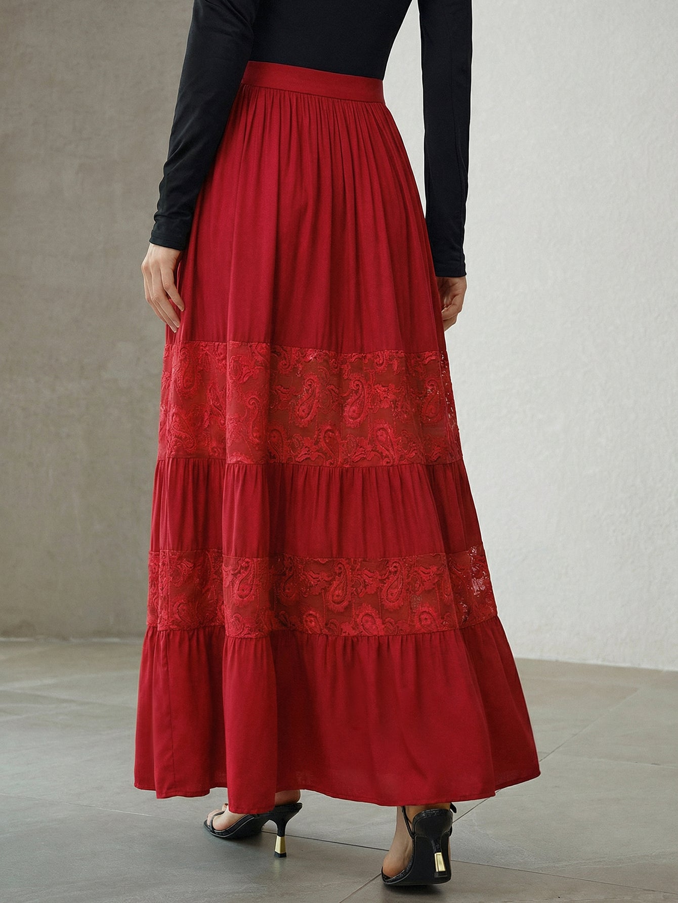 Boho Lace Trim Maxi Skirt