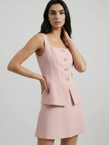 SAÏA Square Neck Ring-Button Elegant Tank-Pink