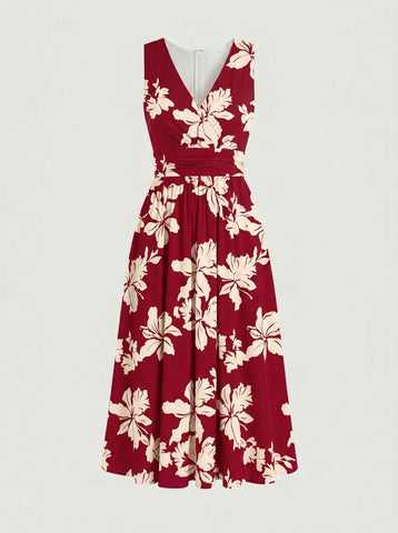 CORINNE
Floral Print V Neck A Line Midi Dress