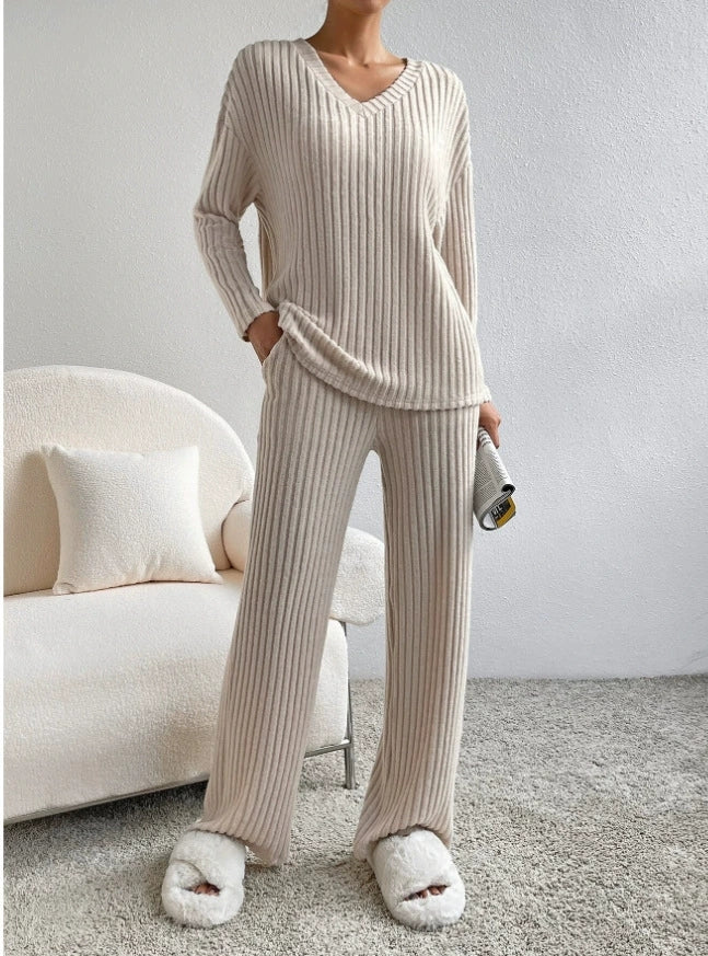 Cozy Ribbed V Neck Lounge Set