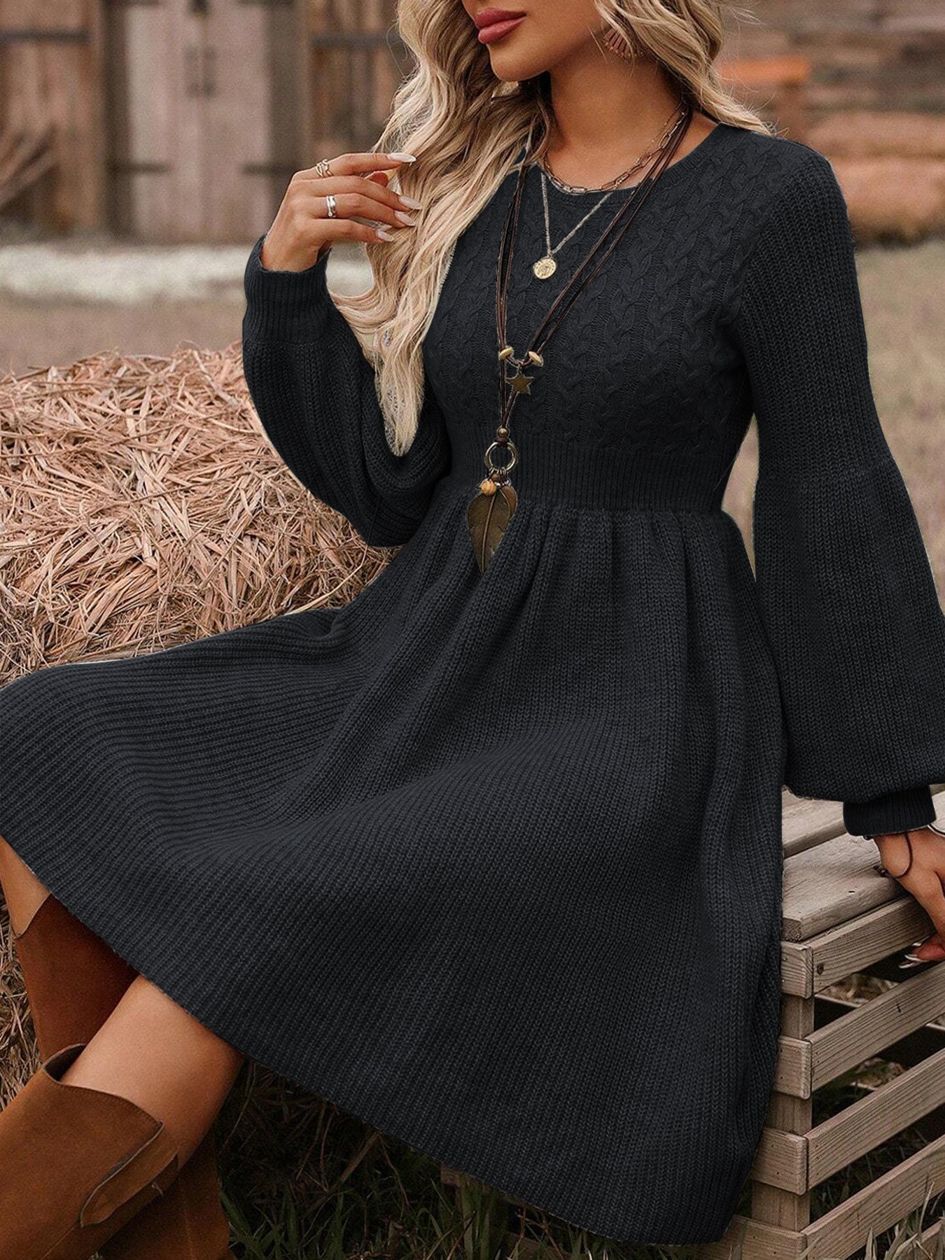 Cozy Cable Knit Sweater Dress