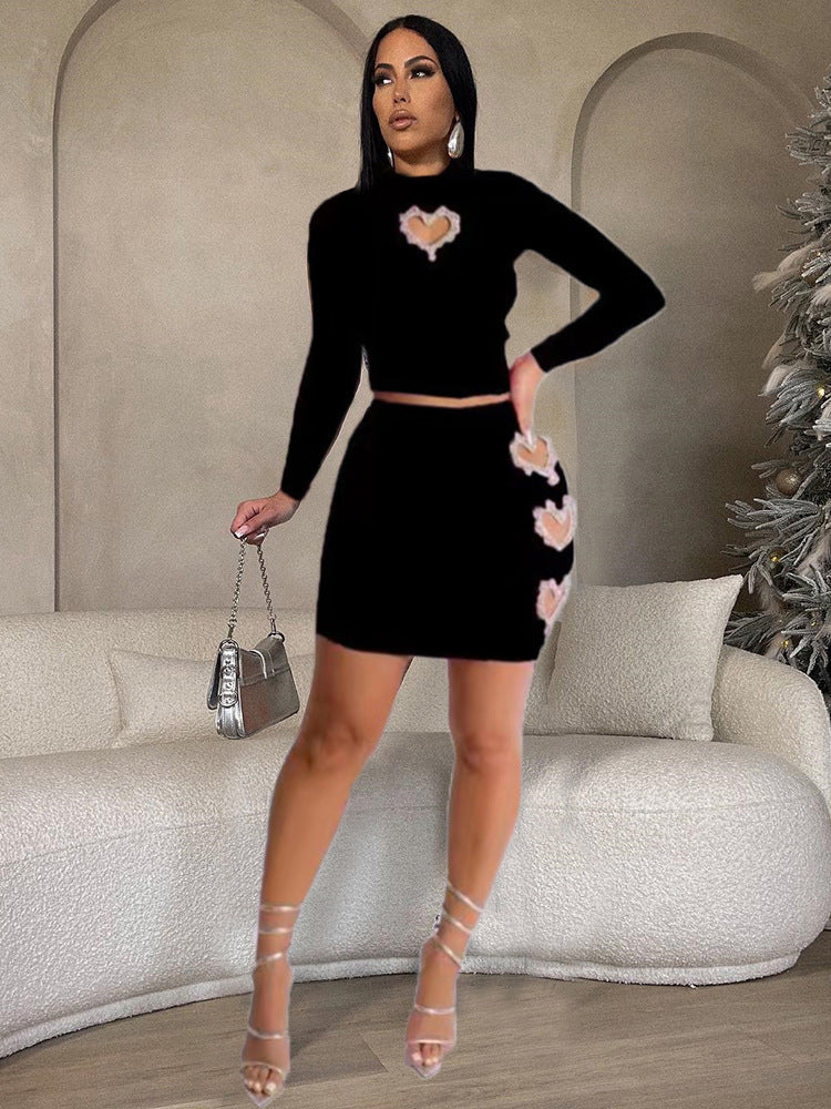 Rhinestone Heart Cutout Skirt Set