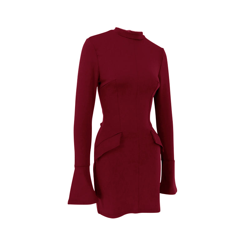 Mock Neck Flare-Sleeve Chic Mini Dress