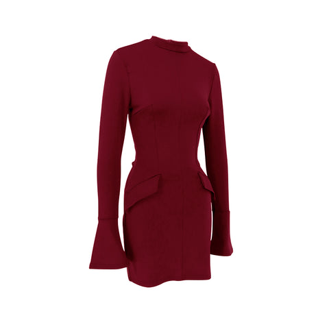 Mock Neck Flare-Sleeve Chic Mini Dress