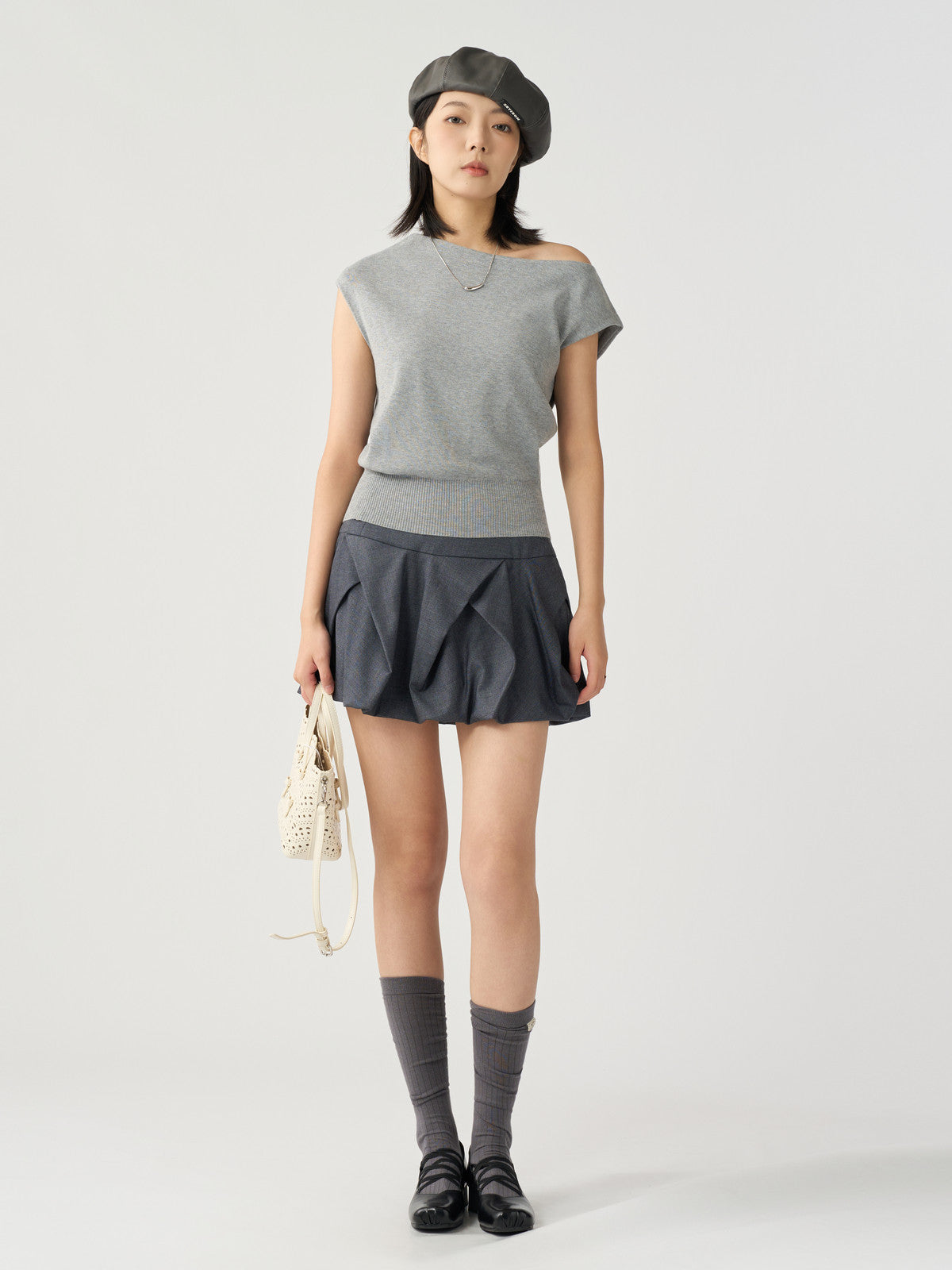 High Waisted Pleated Bubble Skirt