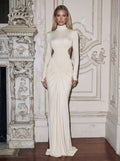 Satin Cutout High Neck Maxi Dress