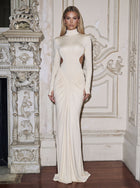 Satin Cutout High Neck Maxi Dress