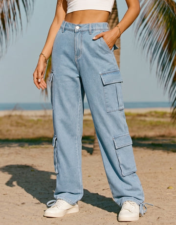 High Waisted Loose Cargo Jeans