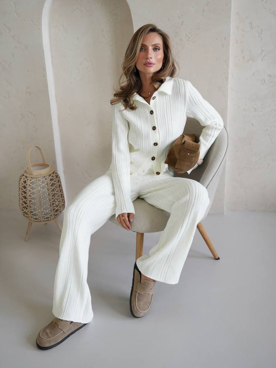 Elegant Ribbed Knit Pant Set
