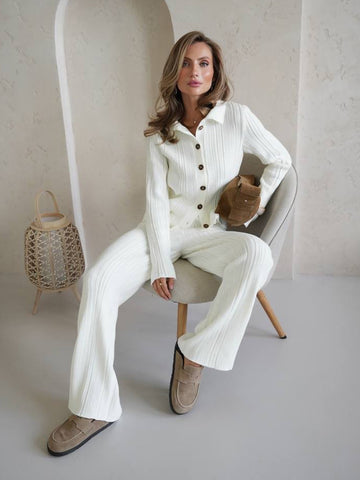 Elegant Ribbed Knit Pant Set