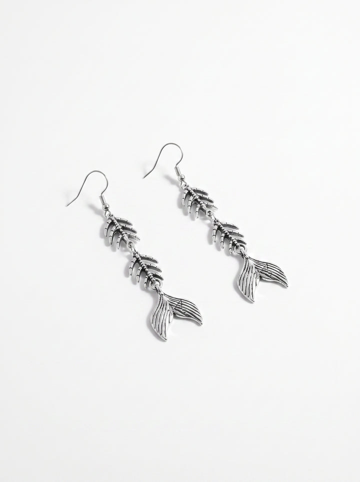 Edgy Gothic Fish Bone Dangle Earrings