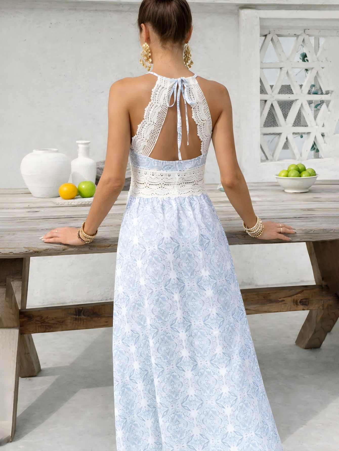 Floral Lace Trim Maxi Dress