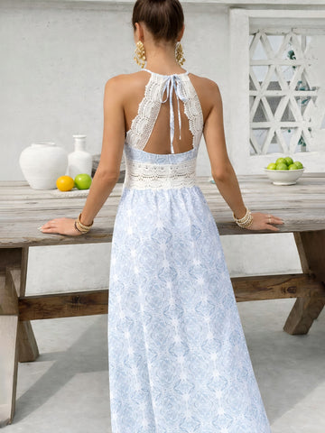 Floral Lace Trim Maxi Dress