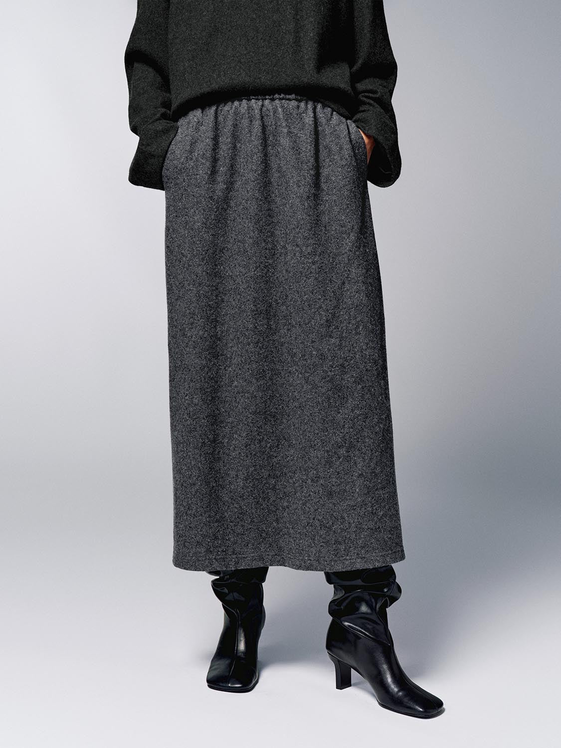 Urban Revivo Pull On Straight Midi Skirts-Gray Marl