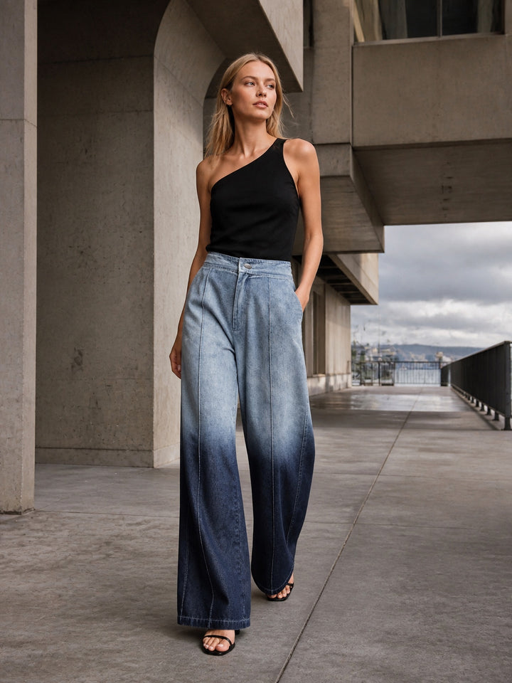 High Waisted Ombre Wide Leg Jeans
