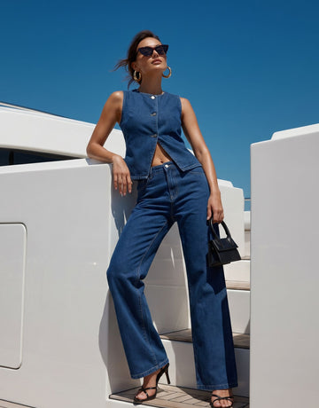Chic Denim Vest Wide Leg Pant Set